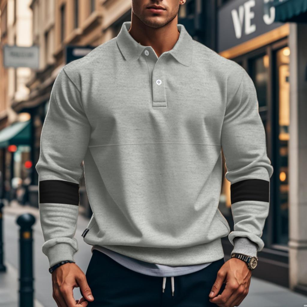Men's ,color Casual And Trendy Lapel Color,blocked High,weight Loose Long,sleeved Top