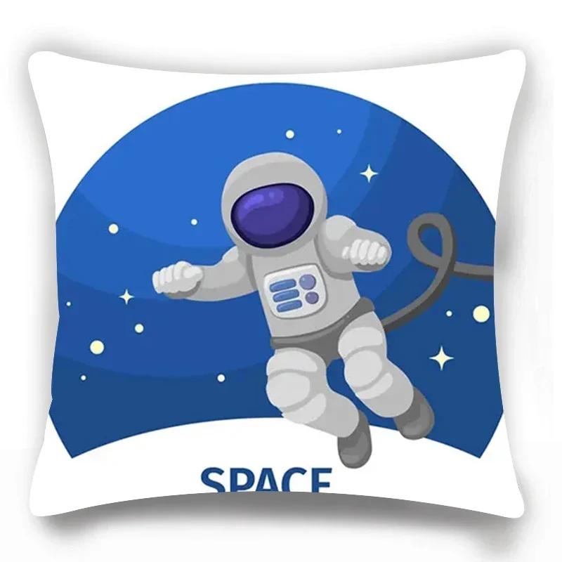 Home Lumbar Sofa Decorative Pillowcase Astronaut  Cosmic Planet Spaceship Cushion Cover