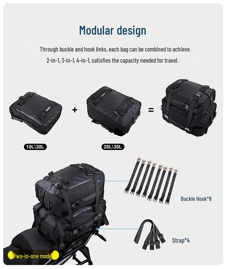 Rhino Walk Motorcycle Rear Seat Bag Set - Mother-Child Combo, Hanging & Side Bags, Best Seller.
