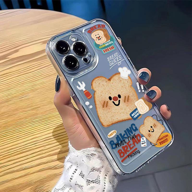 Ins Korean Toast Fried Egg Love Phone Case for IPhone 17 16Pro Max 15 14 13 12 11 Pro Max IPhone 16 15 14 Plus Transparent Cover