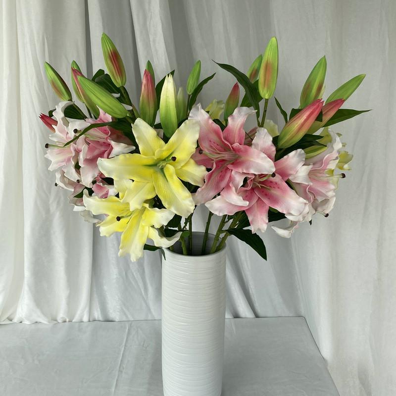 Long Pu Fourhead Lilies Artificial Flower Bouquet For Wedding And Home Decor