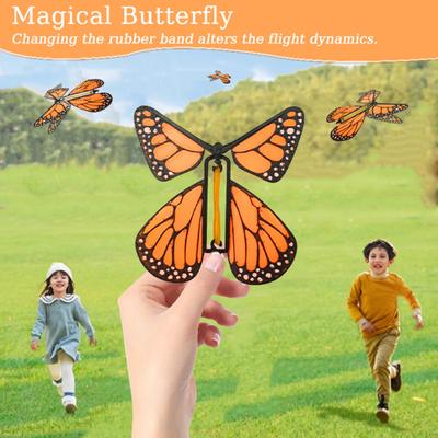 Wind Up Fluttering Butterfly Toy Flying Motion Butterfly Bookmarks with Rubber Band Mechanism Colorful Cardstock Wings