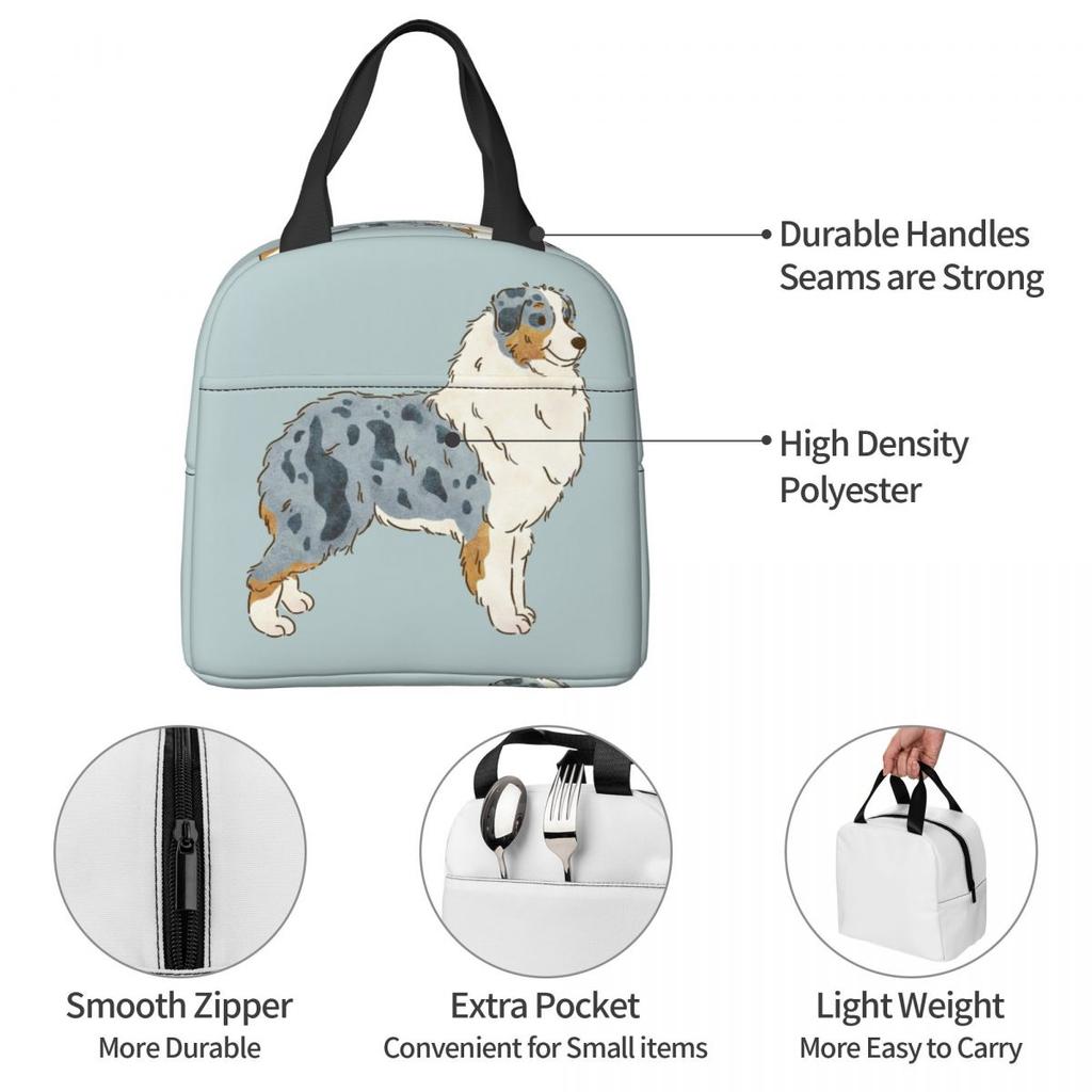 Australian Shepherd Aussie Dog Insulated Lunch Bag for Women Kids Leakproof Food Boxes Thermal Lunch Box Tote