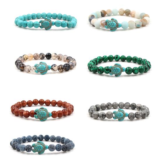 Beads Bracelet Sea Turtle Beaded Elastic Rope Adjustable Boho Decoration Valentines Day Gift Women Men 8mm Natural Faux Stone Friendship Bangle Dating