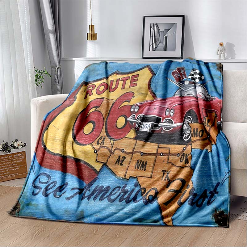 HD Vintage Route 66 Americká Historická Mateřská Silnice Tištěnádeka Domácí Extra Velká Měkká Potah na Rozkládací Pohovku Cestovnídeka Dárek