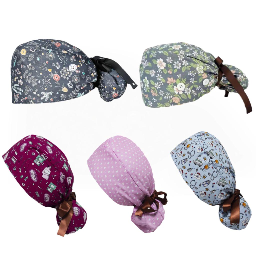 All-Cotton Cartoon Print Bouffant Cap for Female Doctors and Nurses