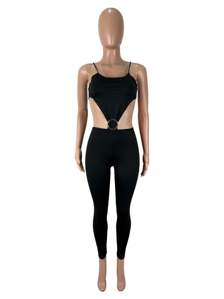 D9600 Women's Fashionable Sexy Spaghetti Strap Hollow Out Bodysuit