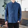 Men's New Chinese Style Linen Shirt: Han-Inspired, Large Size, Cotton-Linen Blend, Buttoned Collared Taoist Robe, Hanfu Design