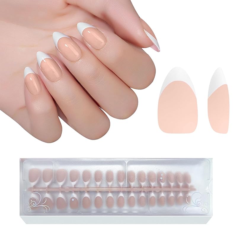Milky Whit French Tip Press on Nails, 240Pcs French Press On Nail Short Square,Pre-Applied Primer & Top Coat,4 in 1 Gel Nail Tips Soak off Acrylic
