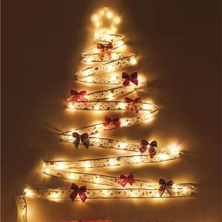 1/5/10M Christmas Decoration Lights Gold Ribbon LED Garland Gift Ribbon