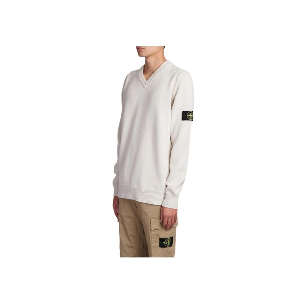Stone Island FW24 Logo V-Neck Long Sleeve Pullover Knit Sweater Men sweater Light-Brown 8115533A3-V0097