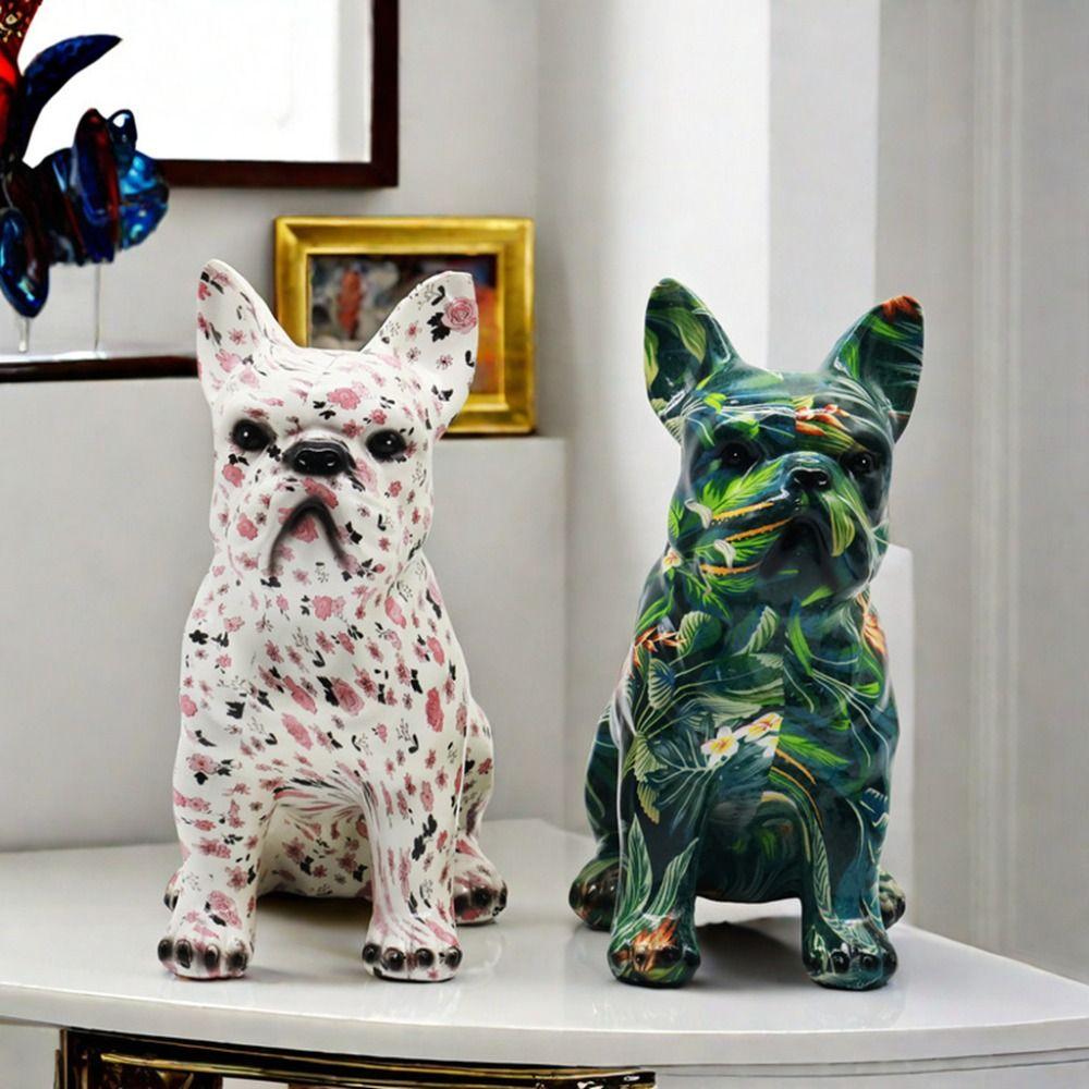 Kawaii Painted Bulldog Statue Cartoon Colorful Dog Statue Graffiti French Bulldog Statue  Children
