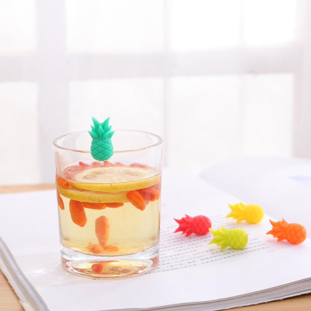 Wine Glass Markers Set of 6 Cute Pineapple Silicone Drink Glass Charms Tags Identification Cup Labels Signs for Party
