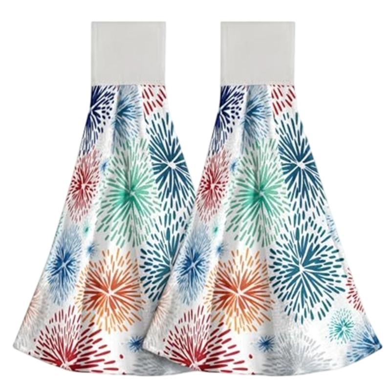 2Pcs Space Saving Hanging Hand Towels Quick Dry Absorbent Leaf Pattern Kitchen Tie Towel Dish Cloth with Hanging Loop