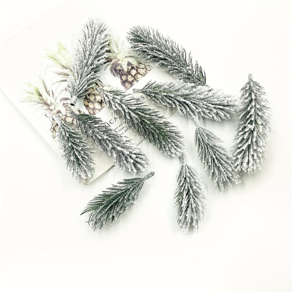 20pcs Artificial PE White Flocking Pine Branches Festive Christmas Tree Decoration DIY Home Party Ornaments Aesthetic Room Decor
