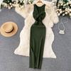 women's Ribbed Knit Maxi Dress Sleeveless Bodycon Split Hem Two Way Summer Long Dress