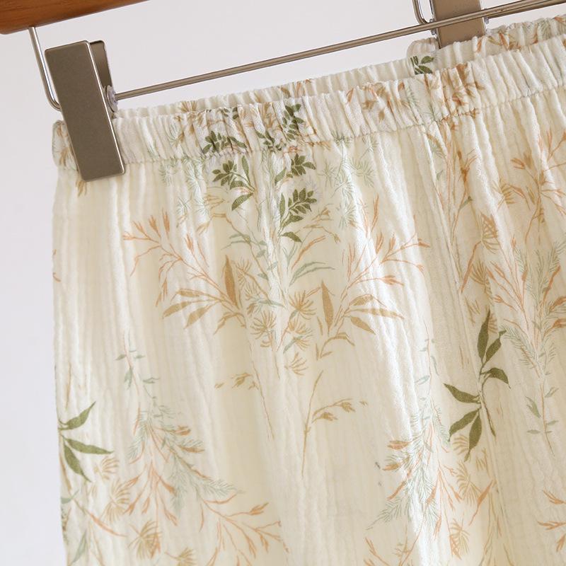 Women's Three-Piece Pure Cotton Gauze Pajama Set - Short Sleeve and Long Pants