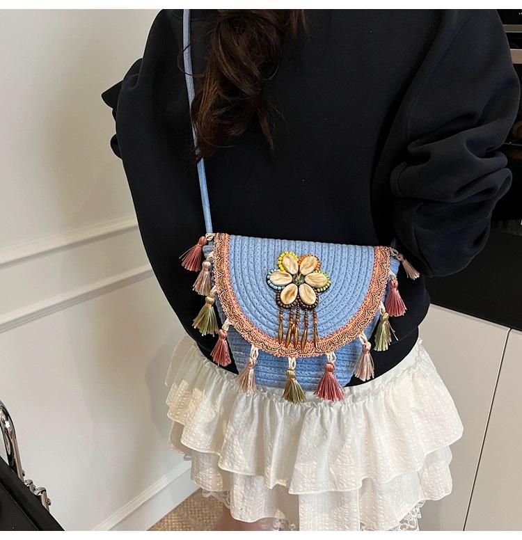 

Ethnic Style Tassel Seaside Vacation Straw Bag Female Woven Cross-body Mobile Phone 22x6x16