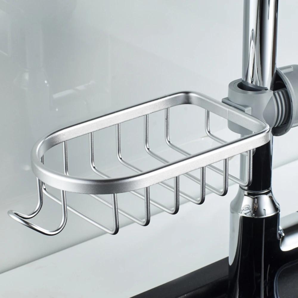 Adjustable Faucet Drainage BathroomSpace Aluminum Kitchen Sink Sponge Soap Drain Rack  Bathroom Shower Storage Sundries Holder