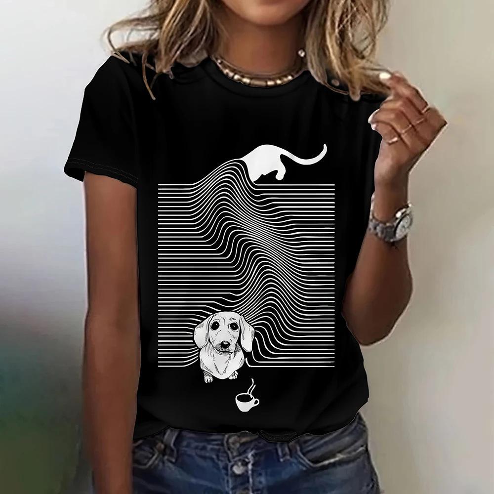 Lässiges Damen-T-Shirt mit lustigem Tiermotiv, kurzärmliges Sommer-T-Shirt, 3D-Digitaldruck KTB