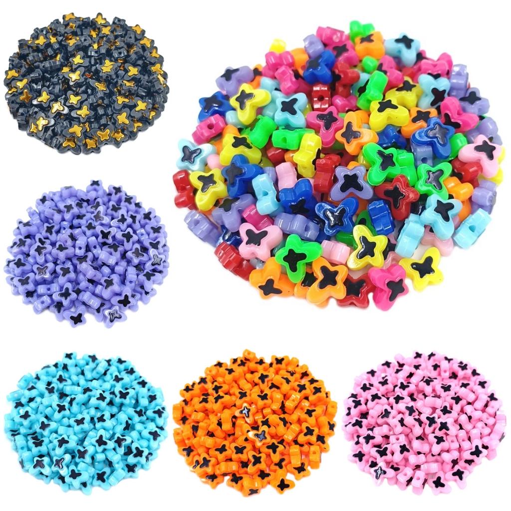 Creative 30Pcs Charms Plum Blossom Acrylic DIY Jewelry Accessories Creative Butterfly Flower Beads Colorblocking