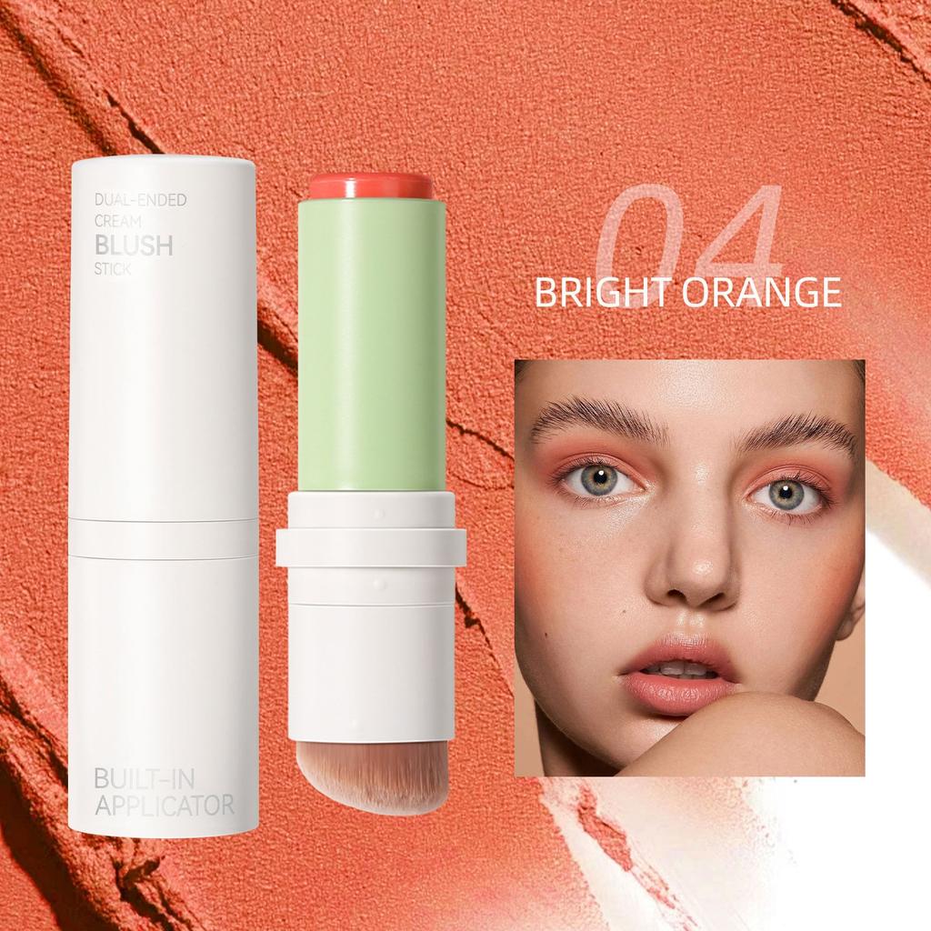 Cream Blush Stick With Brush, Smooth Texture, Long-lasting Color, 2-in-1 Multi-sided Blush, Suitable For Cheeks And Lips