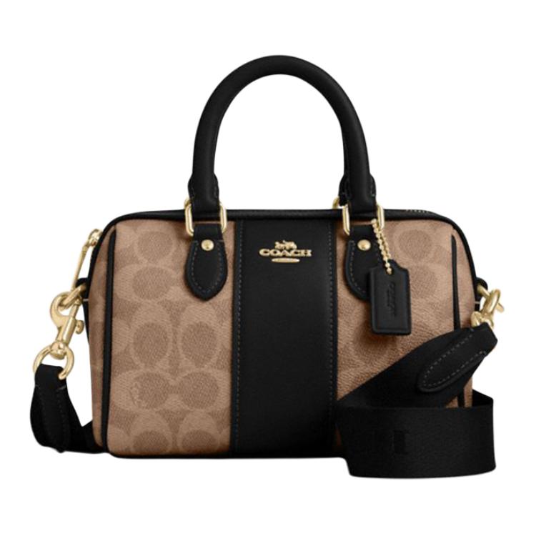 Coach Women's Brown/Black Rowan 18 Logo Zip Boston Bag Handbags Cw331-Imqrx
