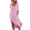 2026 Women's Button-Up Cotton & Linen Long Shirt Dress - Solid Color, Split, Loose, Breathable, Casual Style