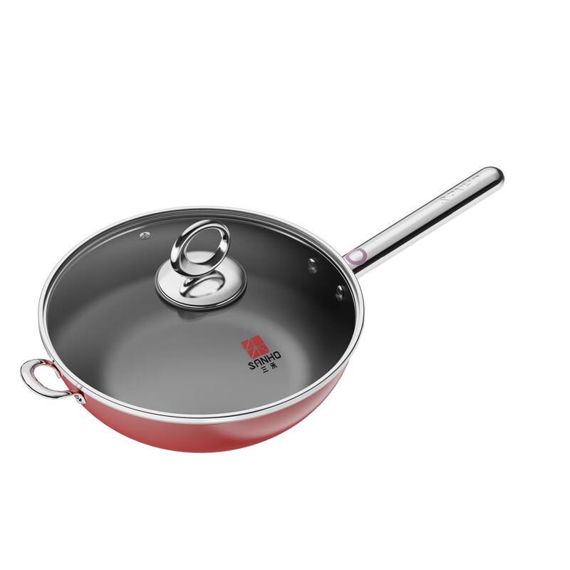 SANHO 316 Stainless Steel Non-Stick Wok - 34CM Red