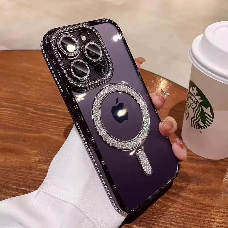 Applicable to iphone18 glitter magnetic mobile phone case with lens film Apple 17 rhinestone 18promax protective case