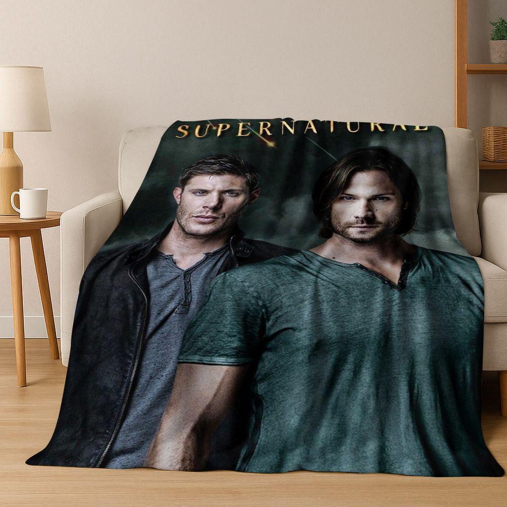 SPN Supernatural Dean Sam Winchester Castiel Flannel Blanket,Cozy Soft Throw Blanket for Home Bedroom Bed Sofa Cover Kids Gift