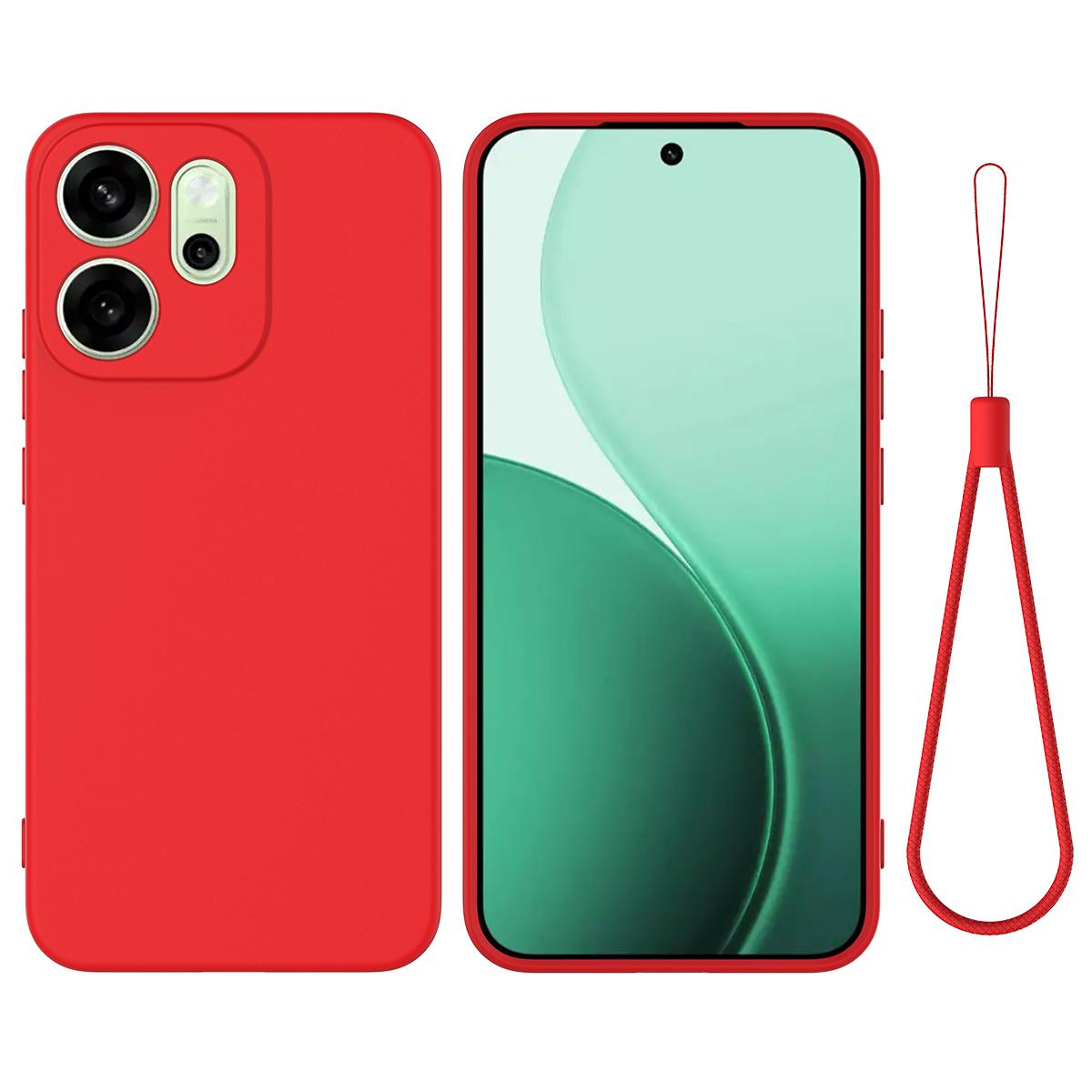 

For Oppo Reno14 F 5G Liquid Silicone Case Phone Back Cover with Hand Strap Red