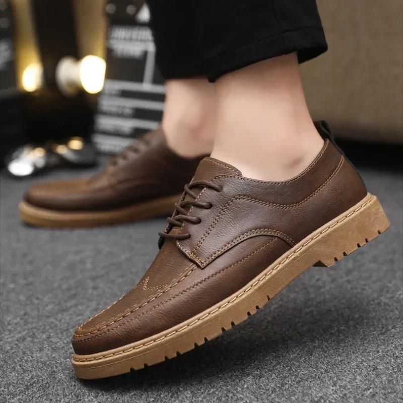 British Style Men Casual Shoes Quality Comfortable Men Leather Shoes Soft Wear-resistant Male Social Dress Shoes