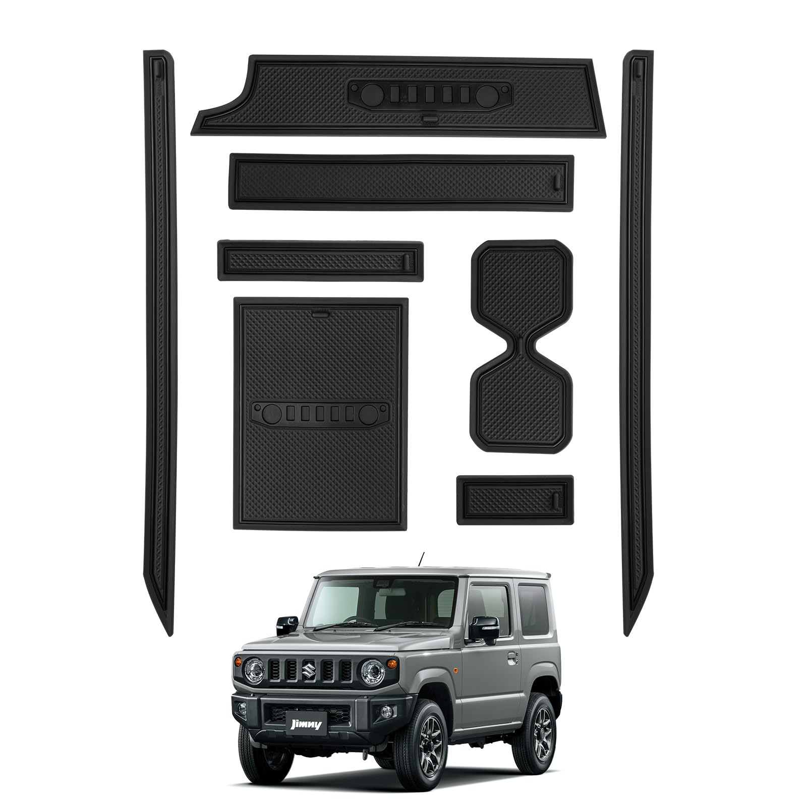 

LANGBEAN Interior Rubber Mats for Suzuki Jimny Door Pocket Scratch and Noise Set of 8 JB64W/JB74W, Non-Slip Mats, Prevention, (Black)