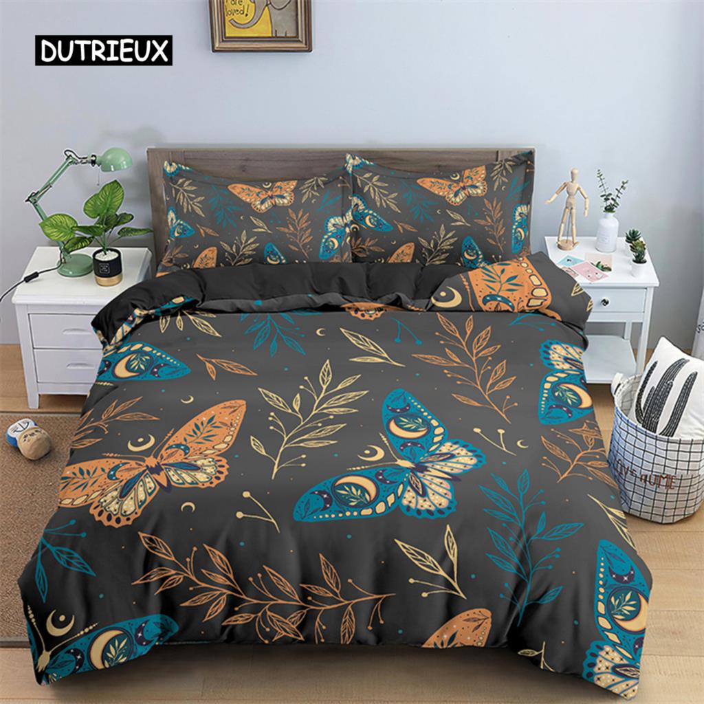 Sommerfugl Sengetøy Sett Full King Size Hippie Boho Møll Dynetrekk Mikrofiber Dyr Botanisk Psykedelisk Stjernehimmel Dynetrekk