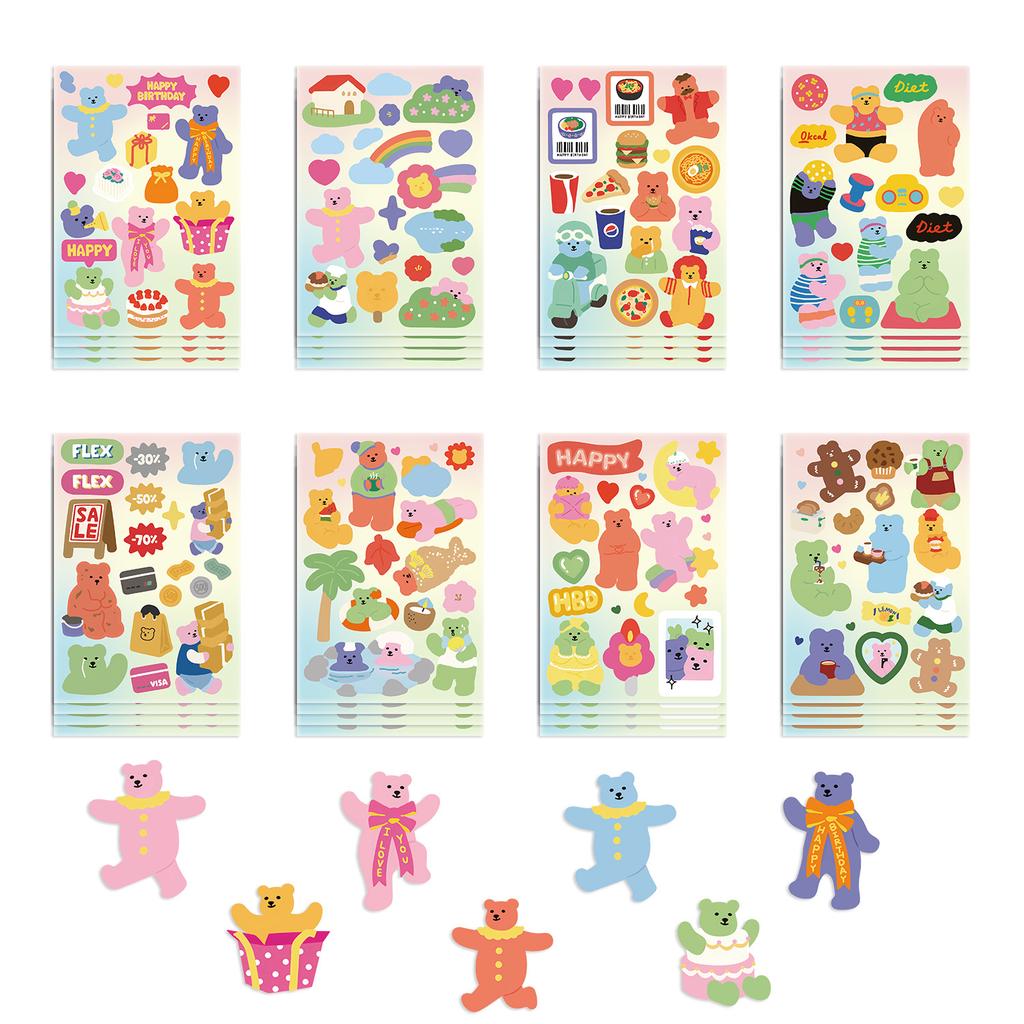 8 Cartoon Dailylike Bear Collage Hands-on DIY Handbook Mobile Phone Case Laptop Decoration Waterproof