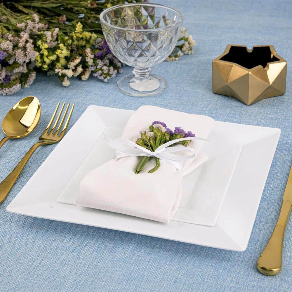 

10Pcs 6.5/9 in White Square Plate Plastic Party Appetizer Plate Household Dessert Dish Salad 6.5 In