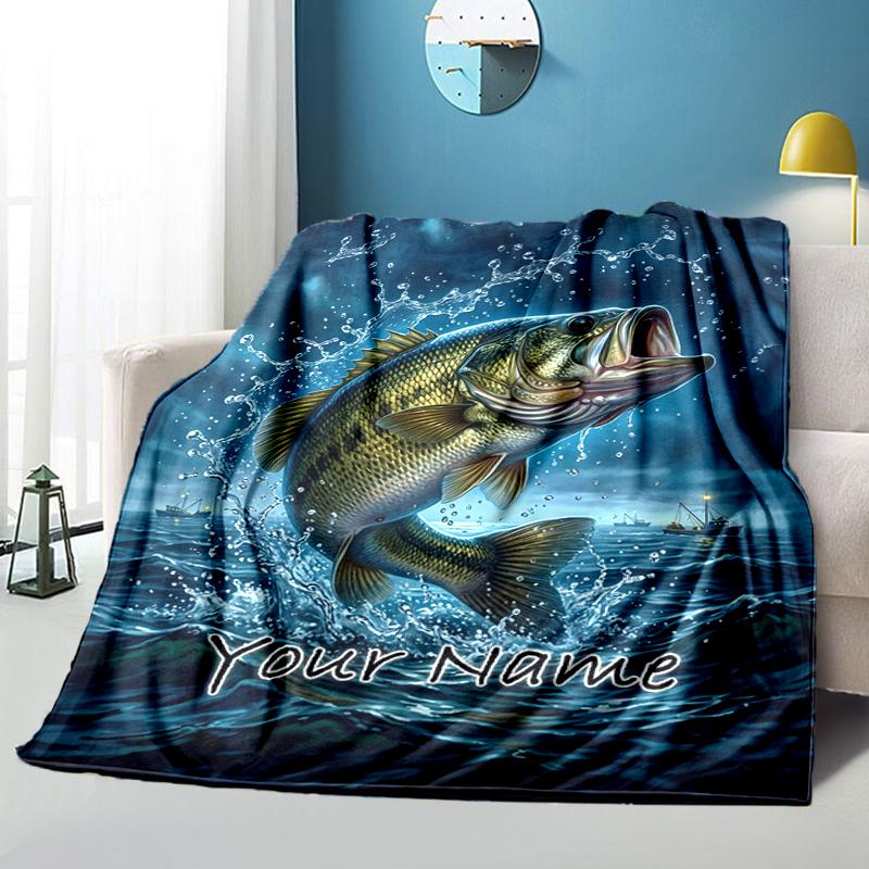 1PC Custom Name Largemouth Bass Adventure Blanket Versatile,all-season Throw Suitable for the Living Room,bedroom,camping,travel,and Gift
