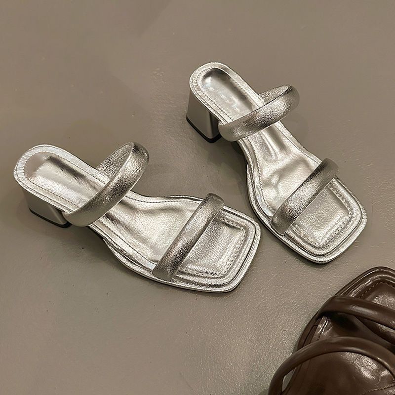 Fashion Versatile Open-toed Mid-heeled Sandals Women's Shoes 2025 New Summer Wear French Style with Skirt Cool Slippers