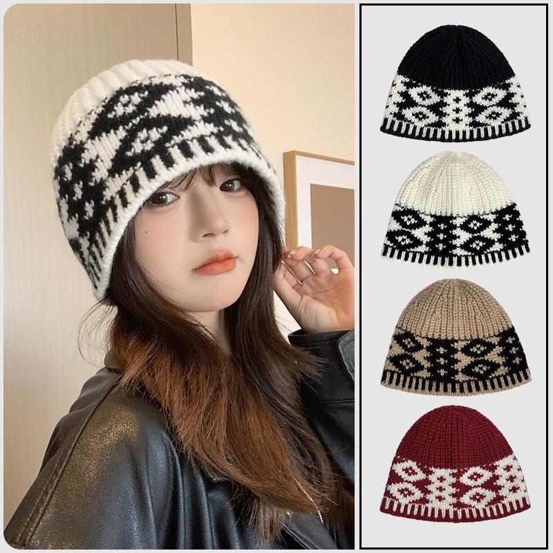 Strickmütze mit großem Kopfumfang für Damen, kleines Gesicht im Herbst und Winter, warme Bucket Hat, vergrößerte und vertiefte Ohrenschützer-Beckenmütze