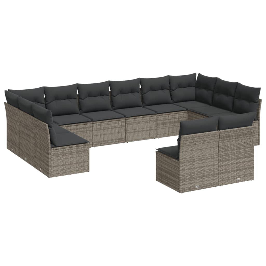 Vidaxl 12-Cz. Tuinmeubelset met Kussens, Grijs, Polyrotan