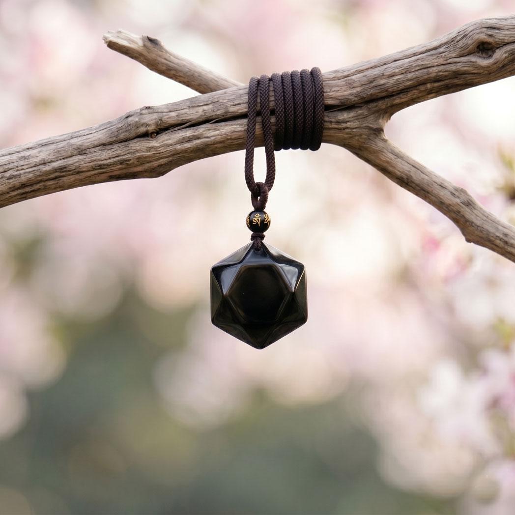 

Natural Obsidian Hexagram Pendant, 3D Star of David Amulet, Volcanic Healing Crystal Necklace, Adjustable Cord Unisex Talisman