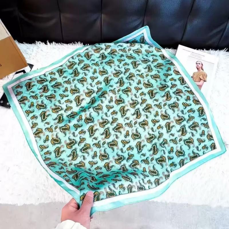70x70cm Lightweight Cotton Silk Square Scarf With Boho Floral Print Breathable Neck Wrap Women