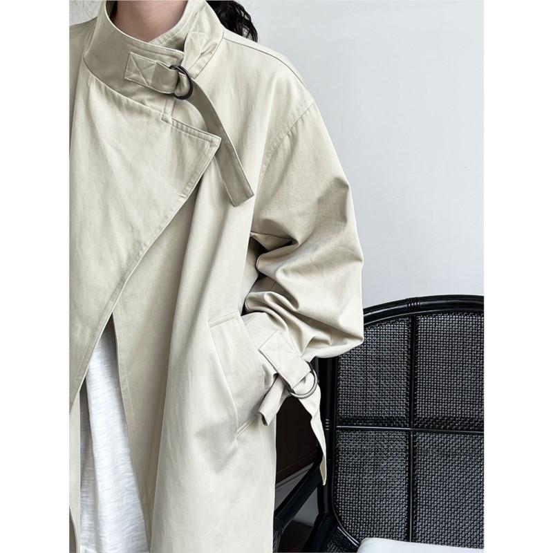 Johnature Herbst Britischer Minimalistischer Trenchcoat Damen Modisch Lässig Lang Vielseitiger Trench