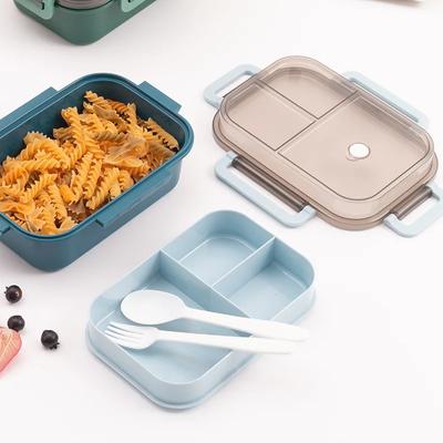 Tragbare doppelschichtige Lunchbox für Schüler, Schulbüro, Picknick-Lebensmittelbehälter mit Geschirr, mikrowellengeeignet, Bento-Box