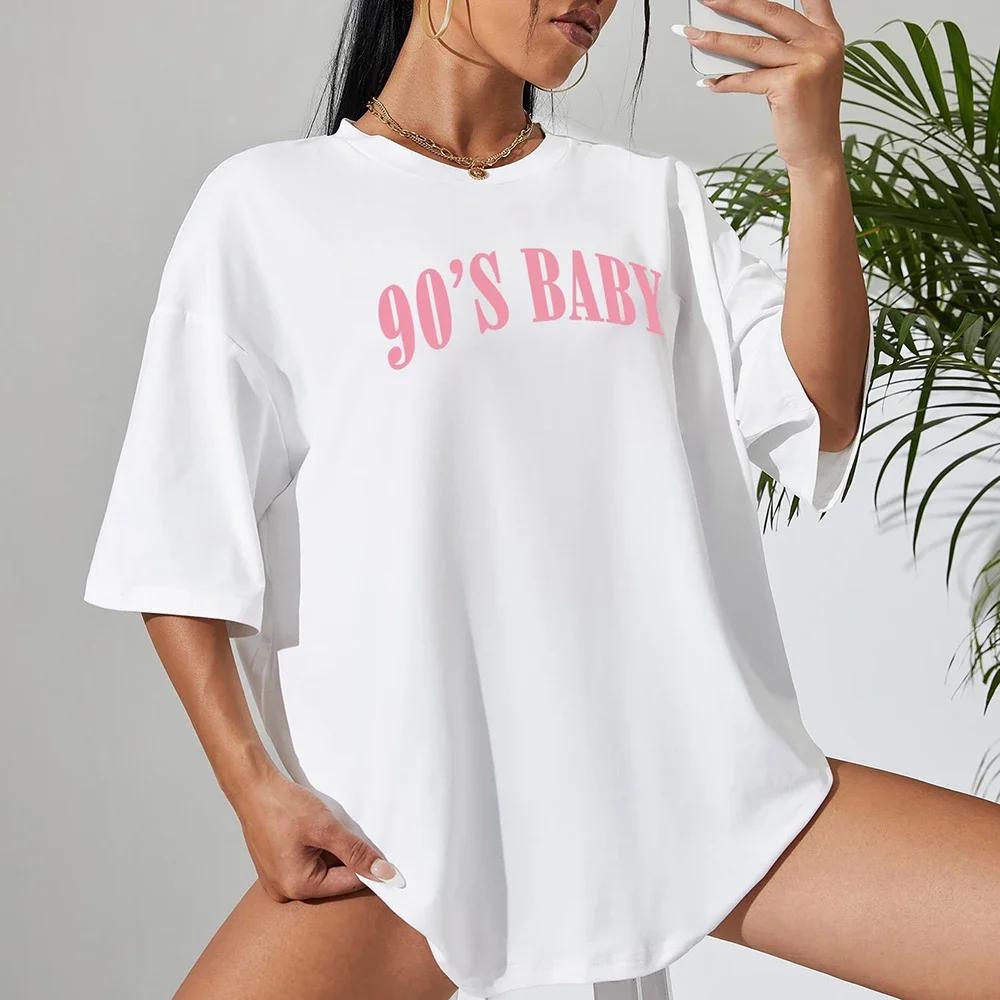 90s Creativity Letter Tshirts For Unisex Funny Tops Street Hip Hop Clothing Allmath Female Short Sleeve