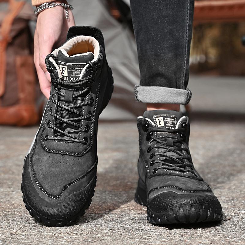 Golden Sapling Outdoor Shoes Men Genuine Leather Mountain Trekking Boots Men's Ankle Boot Retro Platform Flats Casual Work Shoe