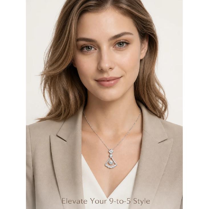925 Sterling Silver Fan-Shaped Pendant Necklace for Women Korean Style Unique Design Moissanite Dangle Romantic Valentine's Day