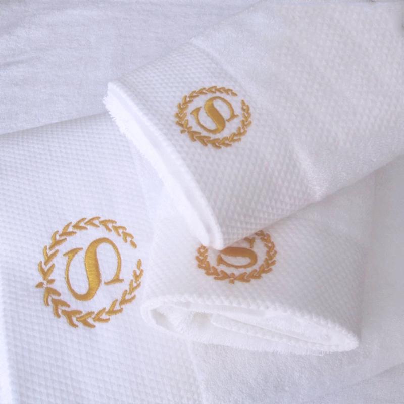 Embroidered Customized Logo White Towels Sets 100% Cotton Terry Luxury Bath Towel Hotel Towels for Spa