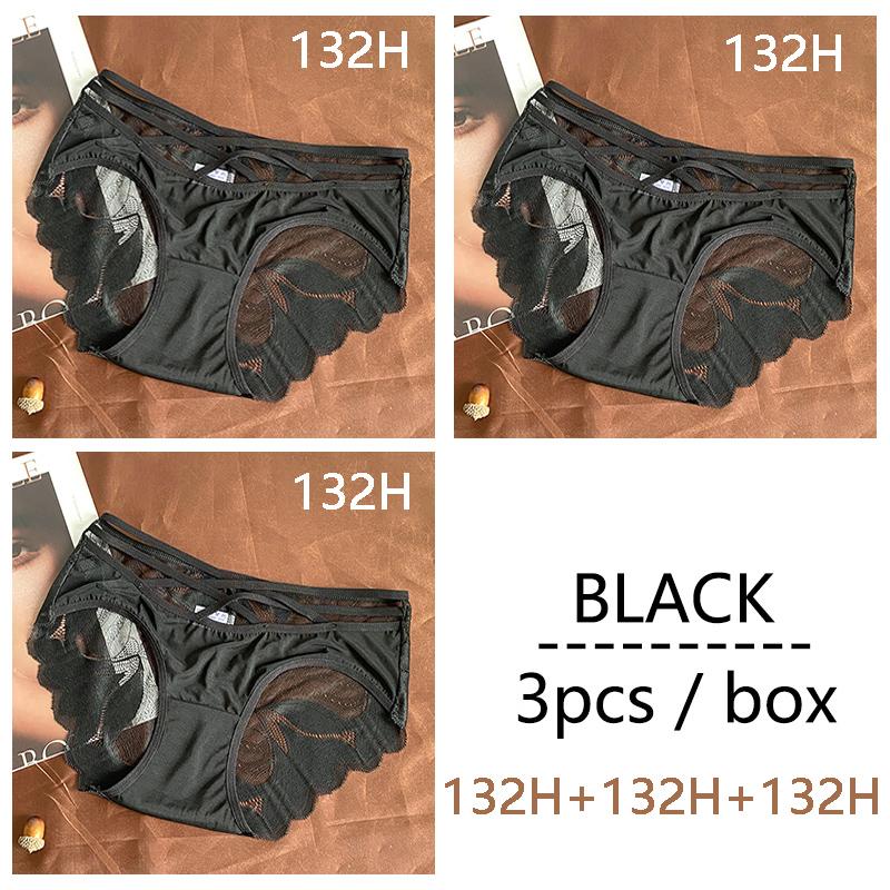 DKGEA 3 szt. Czarna seksowna bielizna damska majtki ze średnim stanem koronkowe figi przezroczyste kalesony